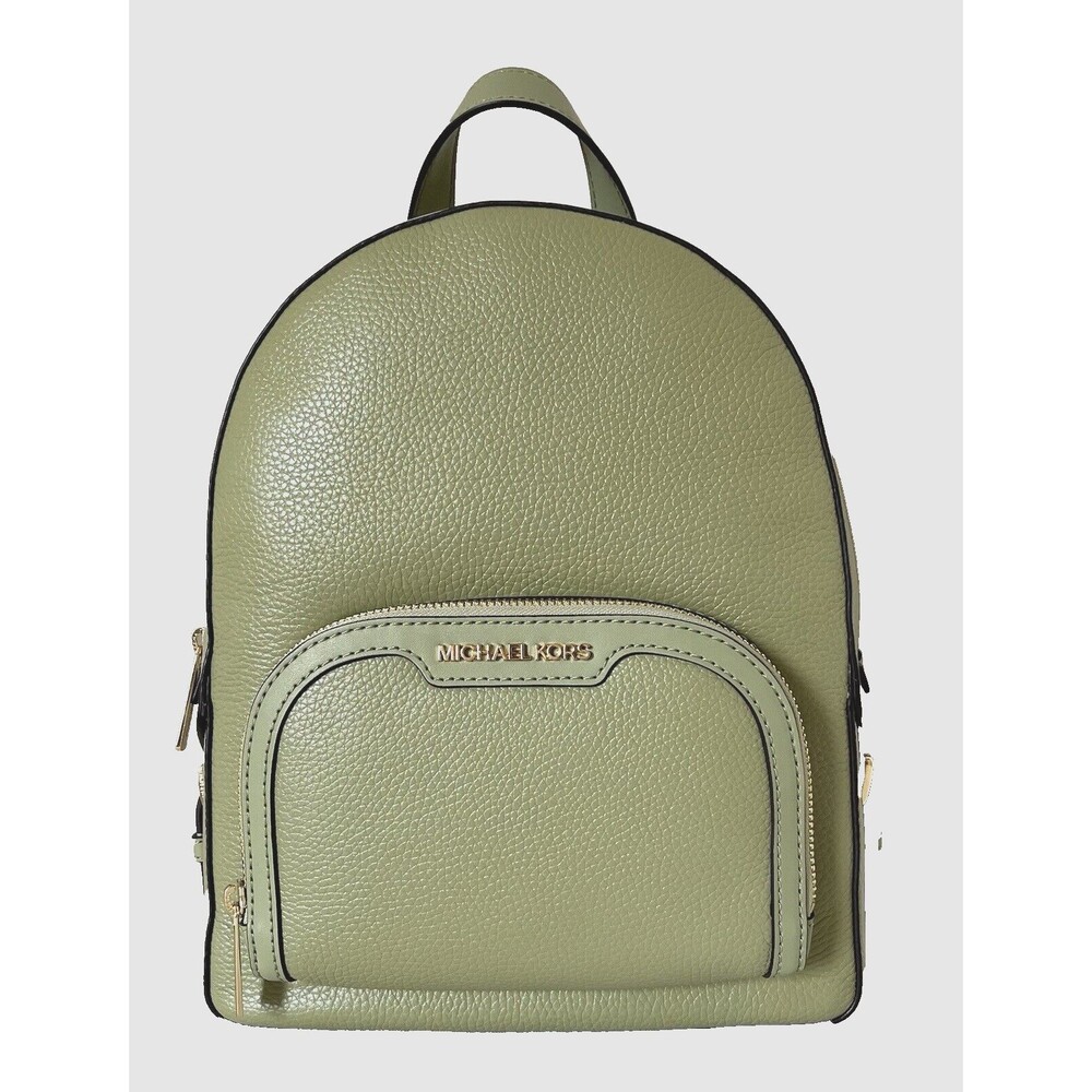 New Michael Kors Jaycee Medium Zip Pocket Backpack Leather Light Sage